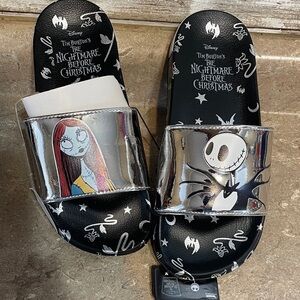 Disney The Nightmare Before Christmas Size 9 Black & Silver Slide Sandals (New)